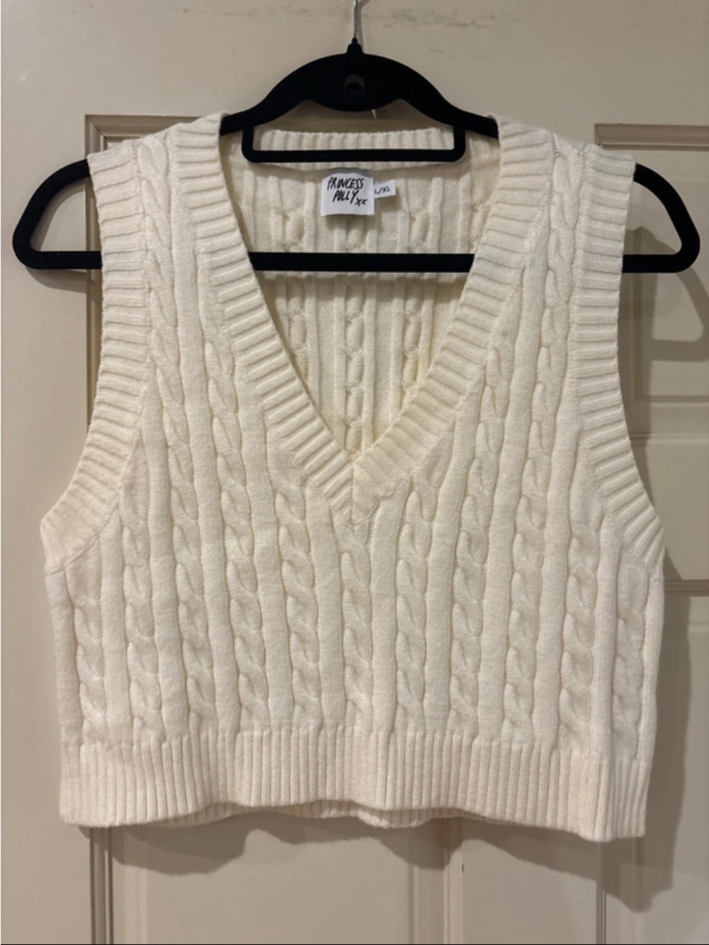 Princess Polly Off-White Cable Knit V-Neck Sweater Vest